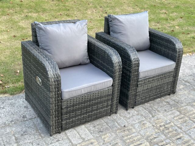 Fimous 2 PC Dark Grey Mixed Curved Rattan Adjustable Reclining Arm Chair Sofa Outdoor Garden Furniture Accesory - image 1