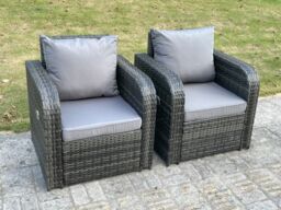 Fimous 2 PC Dark Grey Mixed Curved Rattan Adjustable Reclining Arm Chair Sofa Outdoor Garden Furniture Accesory - thumbnail 4