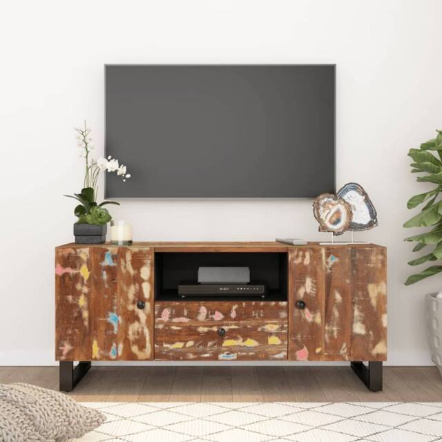 Berkfield Home TV Cabinet 105x33.5x46 cm Solid Wood Reclaimed&Engineered Wood in Brown - image 1