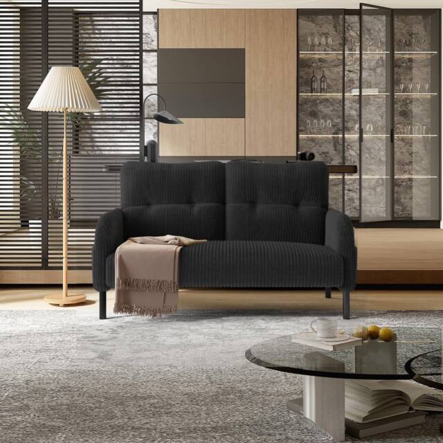 Direct Wicker Corduroy Two-Seater Sofa, Soft Loveseat for Living Room, Velvet Fabric in Dark Grey - Size: 1 Pack - image 1