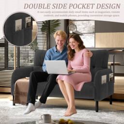 Direct Wicker Corduroy Two-Seater Sofa, Soft Loveseat for Living Room, Velvet Fabric in Dark Grey - Size: 1 Pack - thumbnail 6