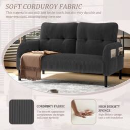 Direct Wicker Corduroy Two-Seater Sofa, Soft Loveseat for Living Room, Velvet Fabric in Dark Grey - Size: 1 Pack - thumbnail 4