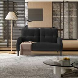Direct Wicker Corduroy Two-Seater Sofa, Soft Loveseat for Living Room, Velvet Fabric in Dark Grey - Size: 1 Pack - thumbnail 1