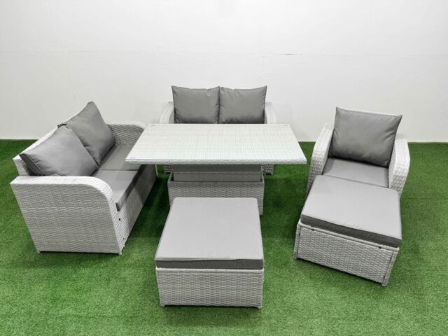 Fimous High Back Poly Rattan Garden Furniture Set w/ Reclining Chair Loveseat Sofa Adjustable Lifting Dining or Coffee Table Indoor Outdoor Patio Set - image 1