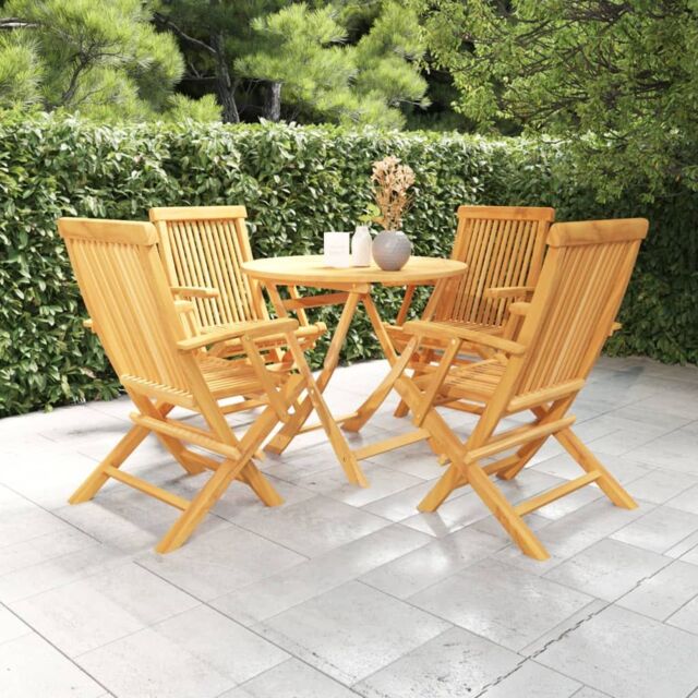 Berkfield Home 5 Piece Garden Dining Set Solid Teak Wood in Brown - image 1