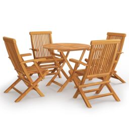 Berkfield Home 5 Piece Garden Dining Set Solid Teak Wood in Brown - thumbnail 2