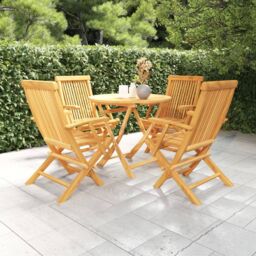 Berkfield Home 5 Piece Garden Dining Set Solid Teak Wood in Brown - thumbnail 1