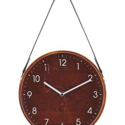 Wyld and Coco Heritage Home Wall Clock - Brown MDF Faux Leather Hanger 26 cm - thumbnail 2