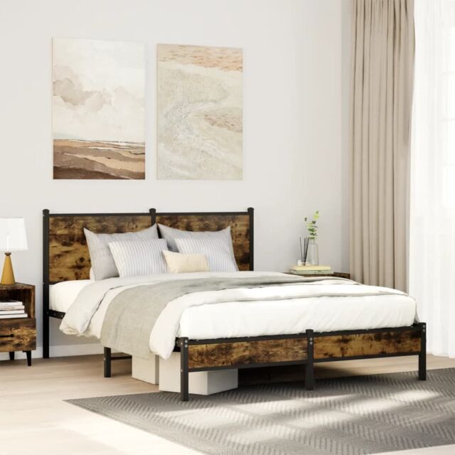 Berkfield Home Metal Bed Frame without Mattress Smoked Oak 140x190 cm in Brown - image 1