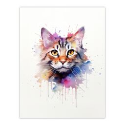 "Artery8 Wall Art Print Tabby Cat Lovers Gift Watercolour Pet Portrait Painting Artwork Poster - Size: W24"" x H32""" - thumbnail 1