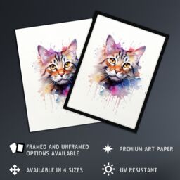 "Artery8 Wall Art Print Tabby Cat Lovers Gift Watercolour Pet Portrait Painting Artwork Poster - Size: W24"" x H32""" - thumbnail 2