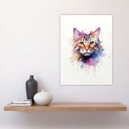 "Artery8 Wall Art Print Tabby Cat Lovers Gift Watercolour Pet Portrait Painting Artwork Poster - Size: W24"" x H32""" - thumbnail 4