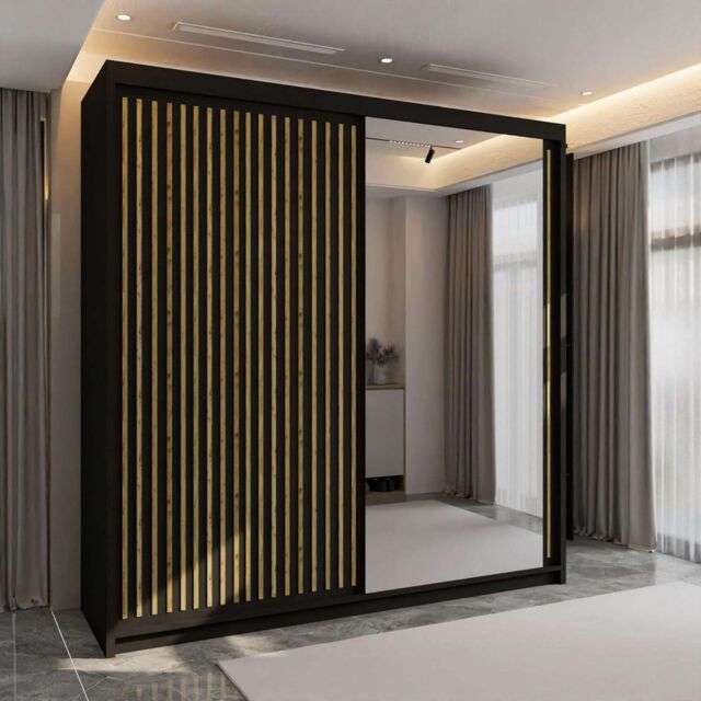 Sliding Wardrobes 4U Ronni Sliding Door Wardrobe 150cm X 217cm in Black - Size: 150 cm X 217 cm - image 1