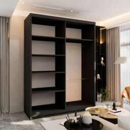 Sliding Wardrobes 4U Ronni Sliding Door Wardrobe 150cm X 217cm in Black - Size: 150 cm X 217 cm - thumbnail 3