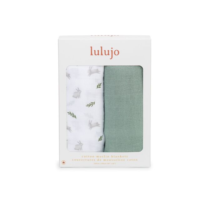 Lulujo 2-pack Cotton Swaddles - Bunny / Fern