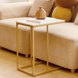 KORVIXA C Side Coffee End Table Over Bed Laptop Table With Gold Metal Legs in White - Size: 100 cm x 100 cm - thumbnail 1
