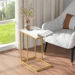KORVIXA C Side Coffee End Table Over Bed Laptop Table With Gold Metal Legs in White - Size: 100 cm x 100 cm - thumbnail 5