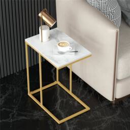 KORVIXA C Side Coffee End Table Over Bed Laptop Table With Gold Metal Legs in White - Size: 100 cm x 100 cm - thumbnail 4