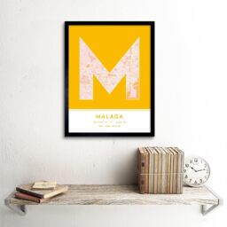 "Wee Blue Coo Wall Art Print Malaga Spain City Map Modern Typography Stylish Letter Framed Word in Yellow - Size: W12"" x H16""" - thumbnail 2