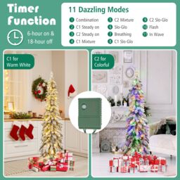 Gymax 5FT Pre-lit Christmas Tree Snow-flocked Xmas Tree 334 Tips & 11 Lighting Modes in Green - thumbnail 3