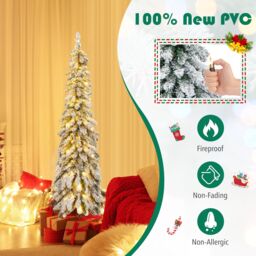 Gymax 5FT Pre-lit Christmas Tree Snow-flocked Xmas Tree 334 Tips & 11 Lighting Modes in Green - thumbnail 4