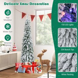 Gymax 5FT Pre-lit Christmas Tree Snow-flocked Xmas Tree 334 Tips & 11 Lighting Modes in Green - thumbnail 2