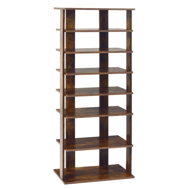 Costway 7 Tiers Double Shoe Rack Entryway Tall Display Shelf Vertical Corner Shoe Stand Shelf for 14 Pairs in Brown - image 1