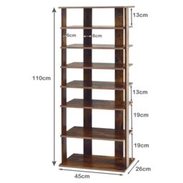 Costway 7 Tiers Double Shoe Rack Entryway Tall Display Shelf Vertical Corner Shoe Stand Shelf for 14 Pairs in Brown - thumbnail 3