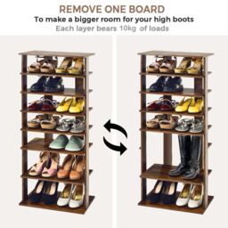 Costway 7 Tiers Double Shoe Rack Entryway Tall Display Shelf Vertical Corner Shoe Stand Shelf for 14 Pairs in Brown - thumbnail 5