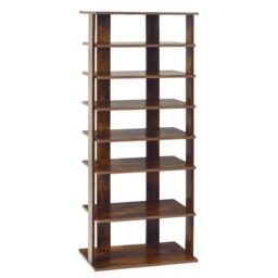 Costway 7 Tiers Double Shoe Rack Entryway Tall Display Shelf Vertical Corner Shoe Stand Shelf for 14 Pairs in Brown - thumbnail 1