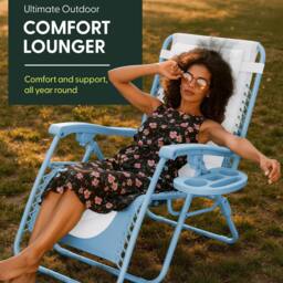 Keplin Set of 2 XXL Premium Heavy Duty Padded Zero Gravity Chairs in Blue - thumbnail 9