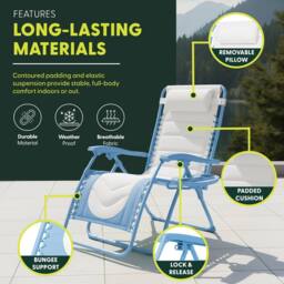 Keplin Set of 2 XXL Premium Heavy Duty Padded Zero Gravity Chairs in Blue - thumbnail 7