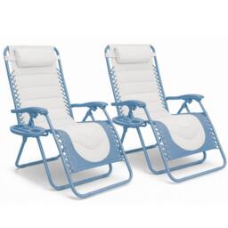 Keplin Set of 2 XXL Premium Heavy Duty Padded Zero Gravity Chairs in Blue