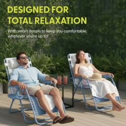 Keplin Set of 2 XXL Premium Heavy Duty Padded Zero Gravity Chairs in Blue - thumbnail 3