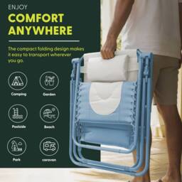 Keplin Set of 2 XXL Premium Heavy Duty Padded Zero Gravity Chairs in Blue - thumbnail 5