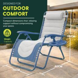 Keplin Set of 2 XXL Premium Heavy Duty Padded Zero Gravity Chairs in Blue - thumbnail 2