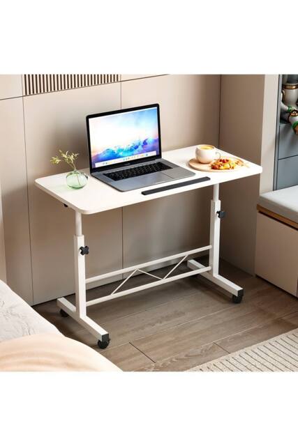 Living and Home Height Adjustable Tiltable Mobile Laptop Desk in White - image 1