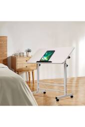 Living and Home Height Adjustable Tiltable Mobile Laptop Desk in White - thumbnail 2