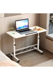Living and Home Height Adjustable Tiltable Mobile Laptop Desk in White