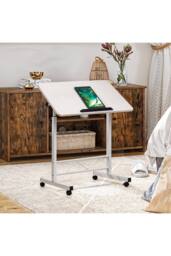 Living and Home Height Adjustable Tiltable Mobile Laptop Desk in White - thumbnail 3