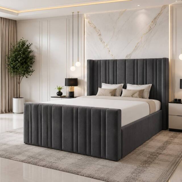 SOFT SNOOZE BEDS Panel Divan Ottoman Upholstered Storage Bed in Dark Grey - Size: Super King - image 1