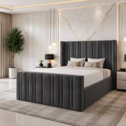 SOFT SNOOZE BEDS Panel Divan Ottoman Upholstered Storage Bed in Dark Grey - Size: Super King - thumbnail 1