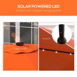 OUTSUNNY Garden Parasol Umbrella with LED Lights & Tilt, Table Umbrella in Orange - thumbnail 4