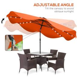 OUTSUNNY Garden Parasol Umbrella with LED Lights & Tilt, Table Umbrella in Orange - thumbnail 6