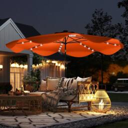 OUTSUNNY Garden Parasol Umbrella with LED Lights & Tilt, Table Umbrella in Orange
