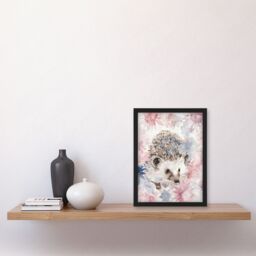 "Artery8 Watercolour Hedgehog & Flowers Pink Pastel Framed Art Print - Size: W12"" x H16""" - thumbnail 4