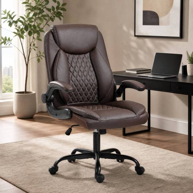 STILVORA Office Chair with Flip-Up Armrests - Brown - image 1