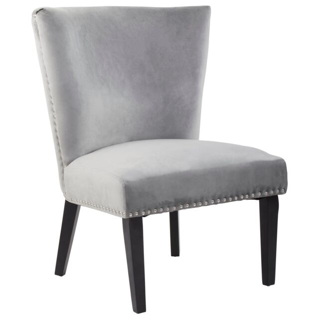 Orsina Velvet Dining Chair, Dining Room Accent Chair, Velvet Upholstered Wing Chair with Wooden Legs in Silver - image 1