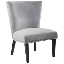 Orsina Velvet Dining Chair, Dining Room Accent Chair, Velvet Upholstered Wing Chair with Wooden Legs in Silver - thumbnail 1