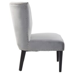 Orsina Velvet Dining Chair, Dining Room Accent Chair, Velvet Upholstered Wing Chair with Wooden Legs in Silver - thumbnail 3
